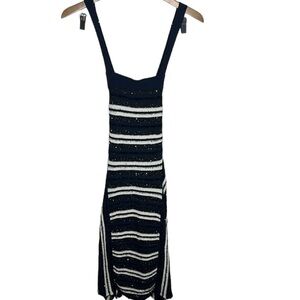Open Ceremony Navy White Embellished Striped Knitted Mini Dress Women Size S